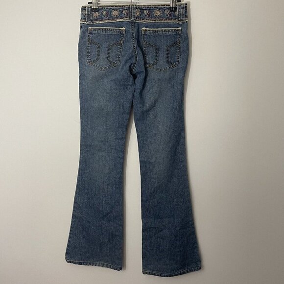 Bohemian Flared Jeans Womens 25/30 Blue Denim Embroidered Lace Hippie Boho 90s - Picture 7 of 11